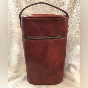 COPY - Bosca Dolce 522 Two Bottle Leather Wine car With Handle Amber Great Cond…